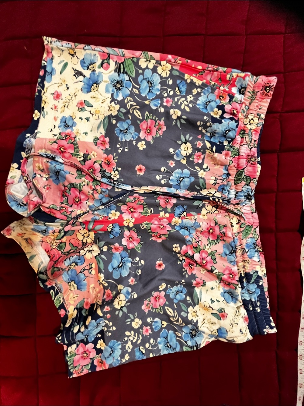 SHEIN Floral Navy Blue Pink Elastic Waist Shorts